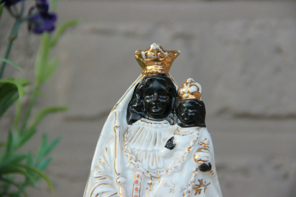 Antique French vieux old porcelain black madonna figurine Notre dame walcourt