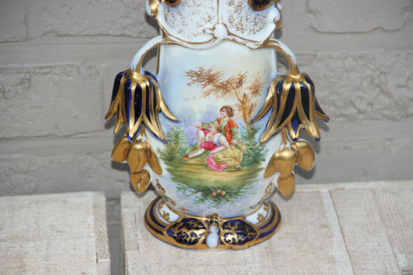 PAIR vieux paris porcelain Vases 19thc hand paint victorian decor