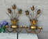 PAIR hollywood regency metal gold gilt tulip rose floral sconces candle holders