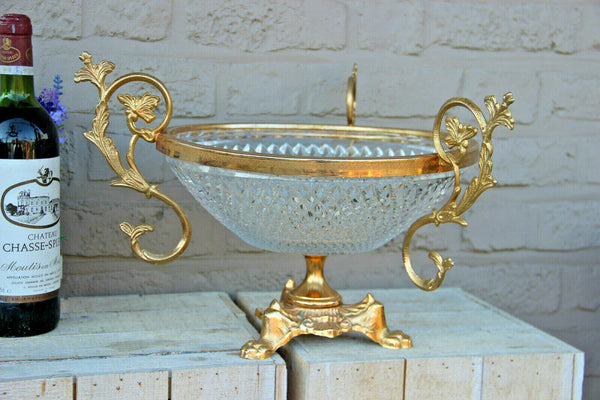 LARGE empire design  french Crystal glass Centerpiece fruit bowl lion paws