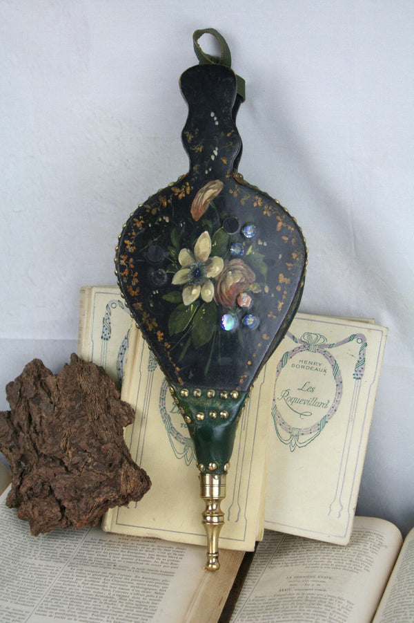 Antique French 1880 NAPOLEON III black Lacquer Bellows fireplace Mother of pearl