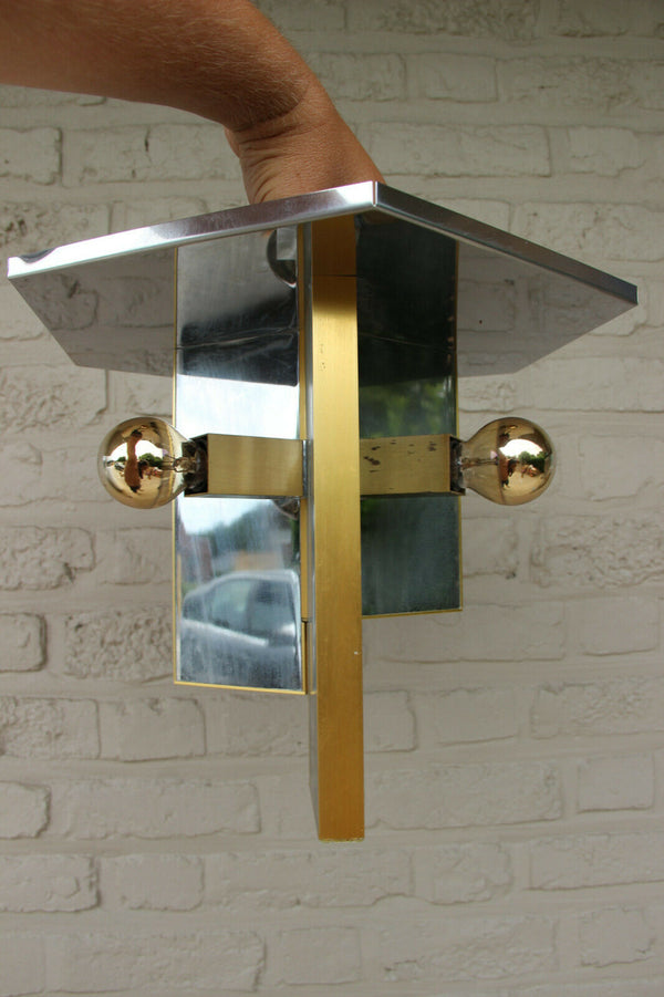 Mid century SCIOLARI marked flush mount lamp chandelier mirrored metal 1960 n2