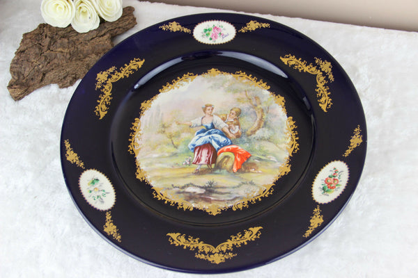 XL French victorian romantic scene Plate in acf sevres porcelain marked 1950's