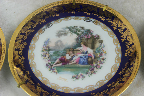 Set 6 French Limoges marked porcelain romantic scene plates
