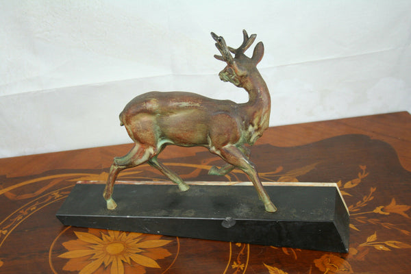 ART DECO French 1930 Deer hunt spelter bronze patina marble base