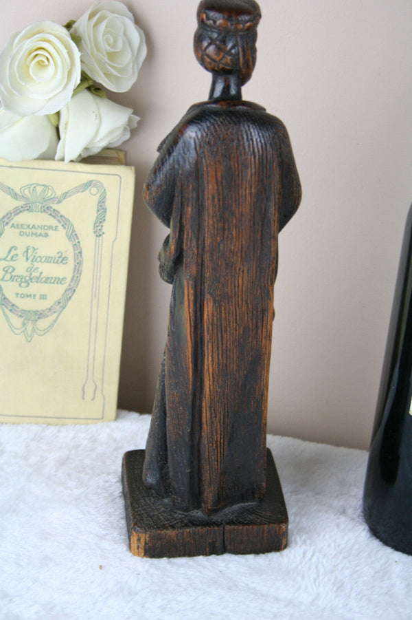 Antique Religious Figurine wood carved nun lady statue