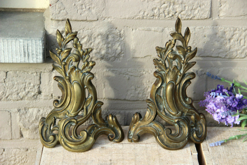 Antique French Bronze fireplace andirons firedogs louis XVI design