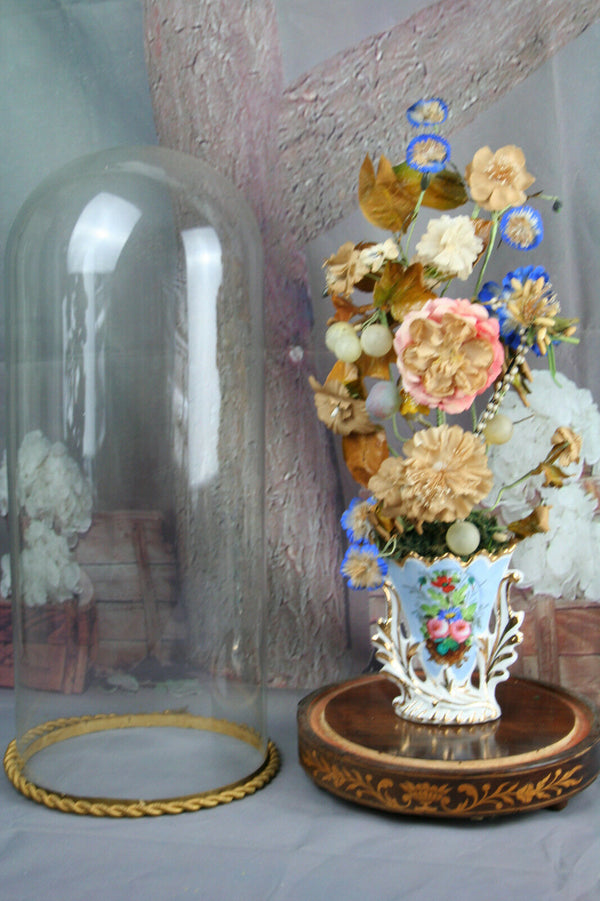 Exclusive rare Vieux paris porcelain Vase with silk flower deco glass globe NO2