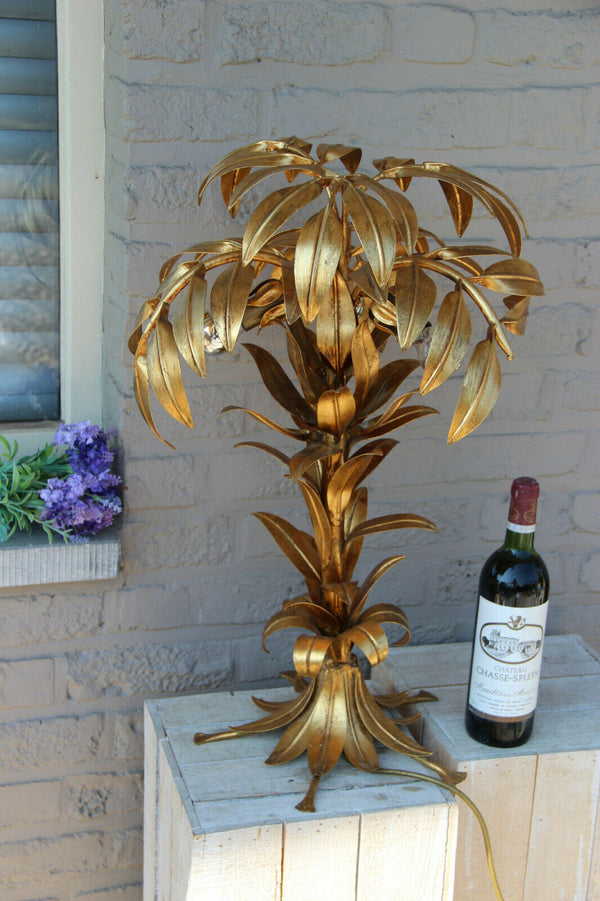 Hollywood regency HANS KOGL Palm tree table lamp metal gold gilt 1960