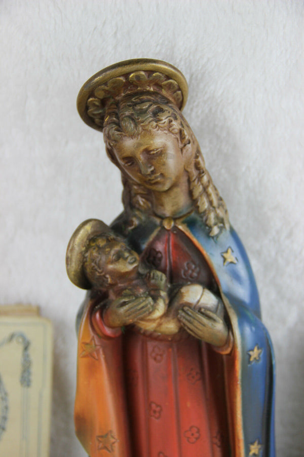 1930 Chalkware MAUCCI signed polychrome Madonna sculpture religious figurine