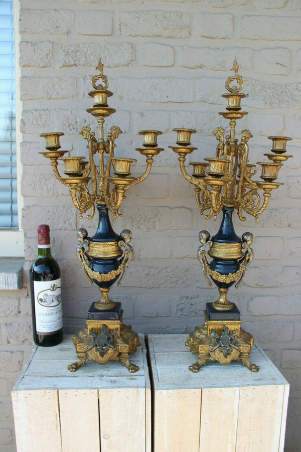 MAjestical PAIR Bronze Putti angels Candelabras candle holders