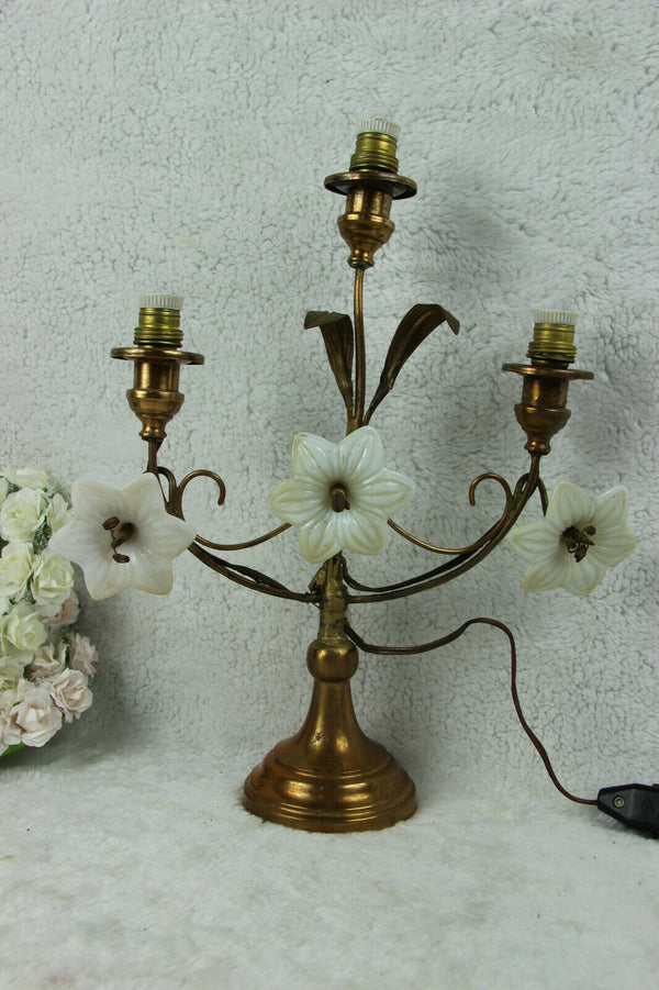 Antique Religious altar church french Lamp opaline lily flowers 3 arms