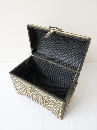 Huge XL  Antique Maroccan African Treasure chest box inlaid artisan work rare