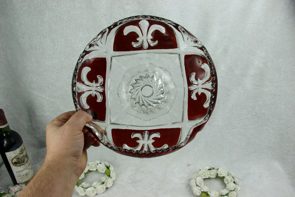 Vintage French Fleur de lys Crystal glass centerpiece bowl fruit table 1960