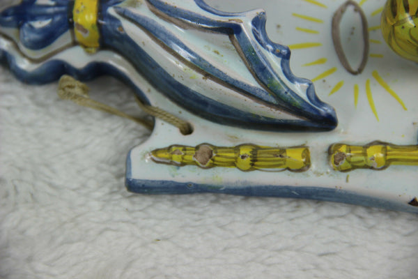Antique italian majolica religious holy water font angel