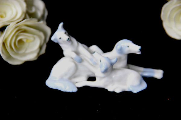 Cute Dog Porcelain group statue marked 1950's