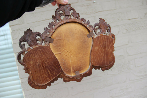 Vintage French Resin wood carved black forest look Kitchen Mirror towel rack