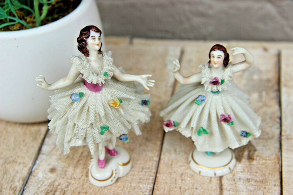 PAIR German marked dresden  Muller volkstedt porcelain lace group figurine