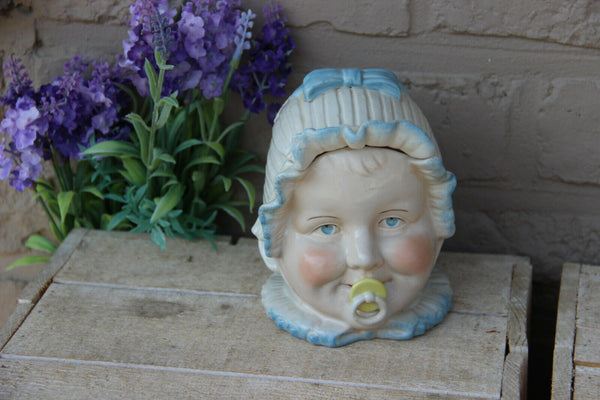 Antique german bisque porcelain baby face child lidded box rare marked