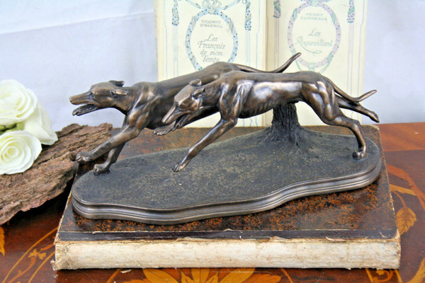 Pair Racing Greyhound Bronze cast resin Dog Sculpture pair 1970's