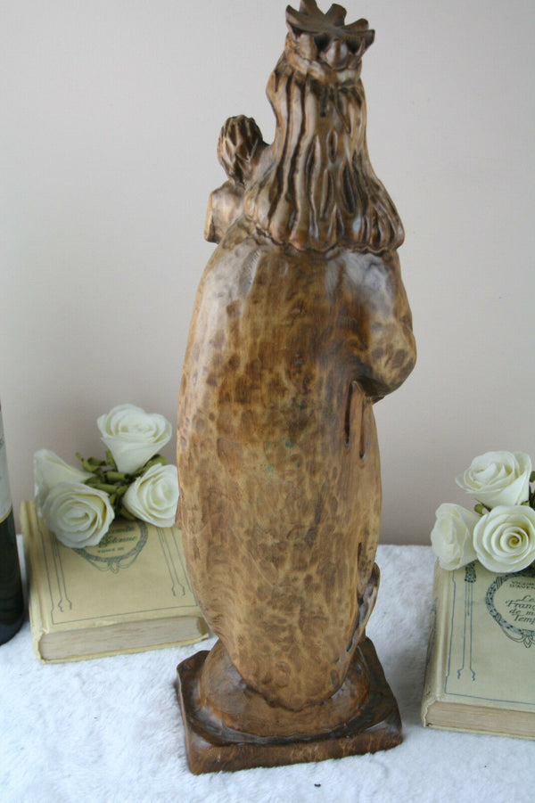 Antique wood carved German Madonna Mary  statue religious 1920