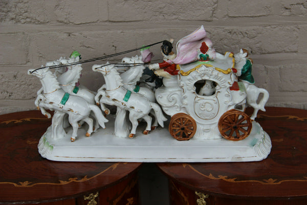 XL German Porcelain princess Coach Carriage 6 horses group statue