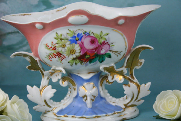 Antique French Biscuit porcelain Coupe  center piece vieux paris flowers