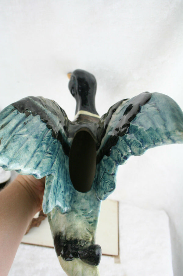 Antique XL French BARBOTINE faience Planter jardiniere wall duck form