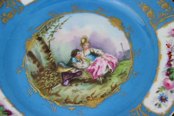 Antique French Sevres porcelain marked romantic victorian scene plate