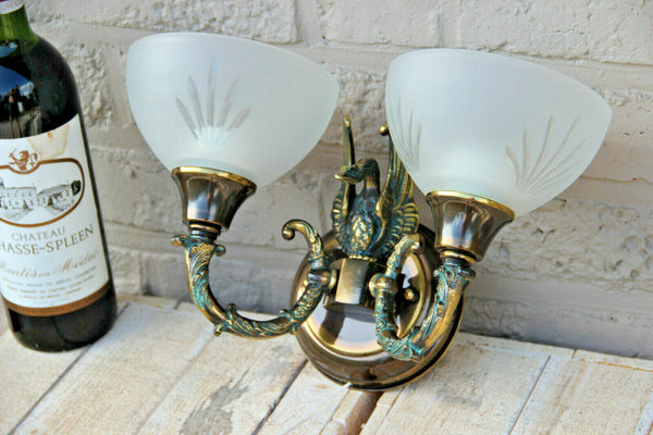 Vintage French empire swan glass shade Wall light sconce