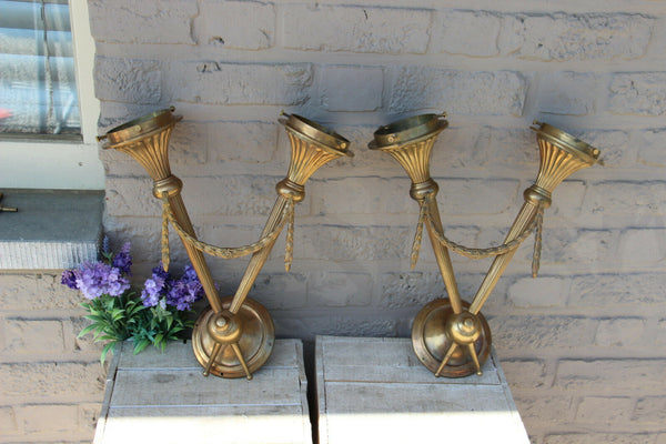 PAIR Bronze Louis XVI Wall lights sconces Baccarat crystal flame toch glass rare