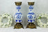PAIR antique BOCH Pottery Delft blue white birds floral decor Vase candle holder