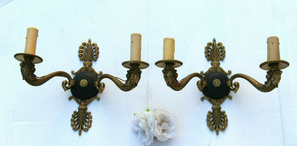 PAIR antique french empire bronze dolphin fish arms wall lights sconces