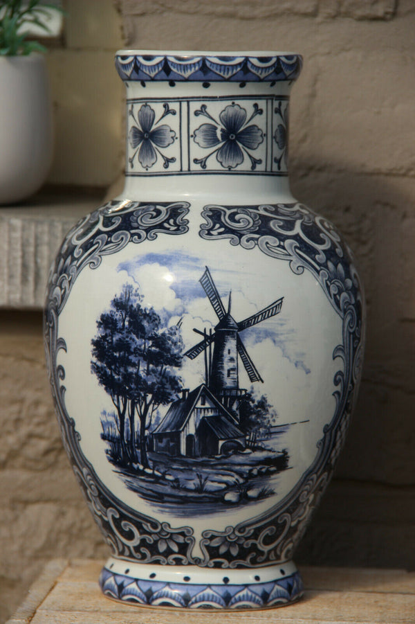Set 3 Vintage DELFT blue white pottery Mill landscape dutch Vases mantel