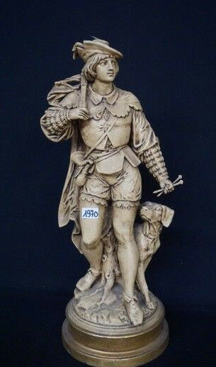 XXL Antique terracotta Statue sculpture hunter hunting dog figurine French 19thc