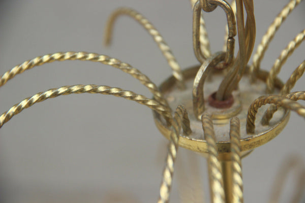 Mid century 1960 brass metal  maison jansen era palm tree chandelier pendant n2