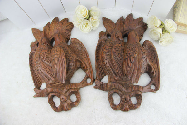 PAIR Black forest hunting trophy wood carved wall plaques ornaments birds no1