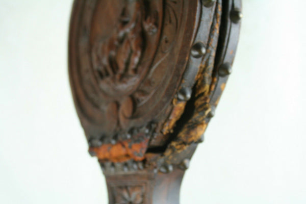 1880 UNUSUAL wood carved victorian putti fireplace blower  gothic freak bellows