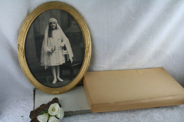 Exclusive RARE  communion lace veil + purse + photo 1931 original box religious