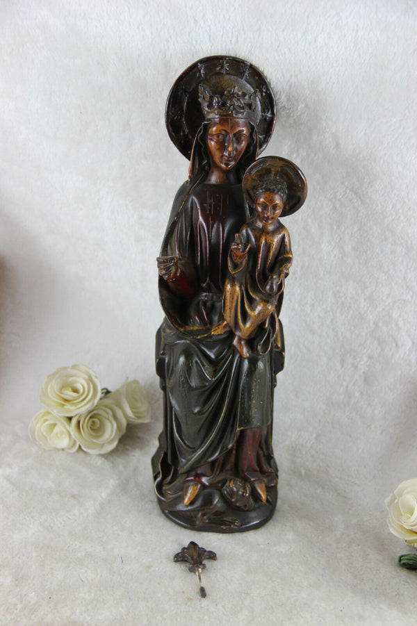 Religious Antique French chalkware madonna child Snake Statue