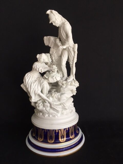 TOP XL capodimonte porcelain Bisque Statue group romantic marked italy 1920's