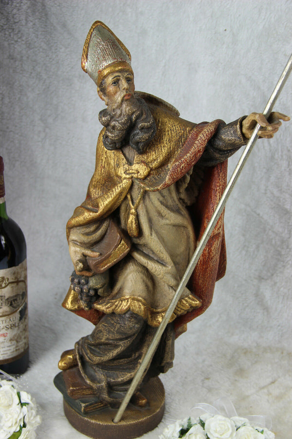 German Wood carved Statue SAINT URBAN bishop religious grapes wine