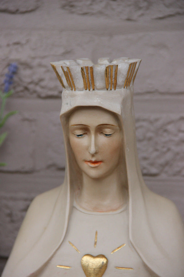 French Art deco  antique clalkware Bust Virgin Mary Relgious signed 1920
