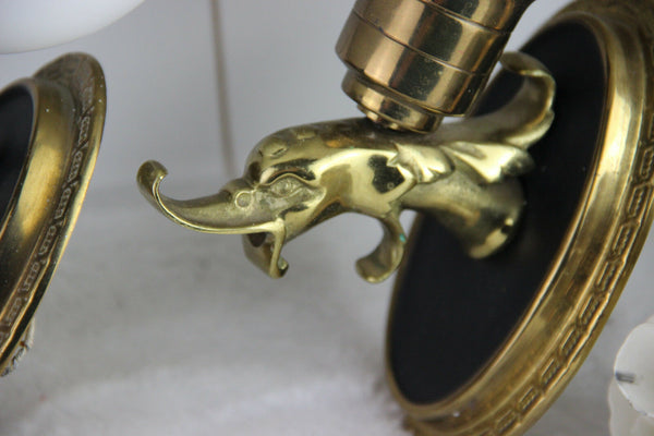 PAIR empire design Fish dolphin brass metal wall lights sconces opaline glass