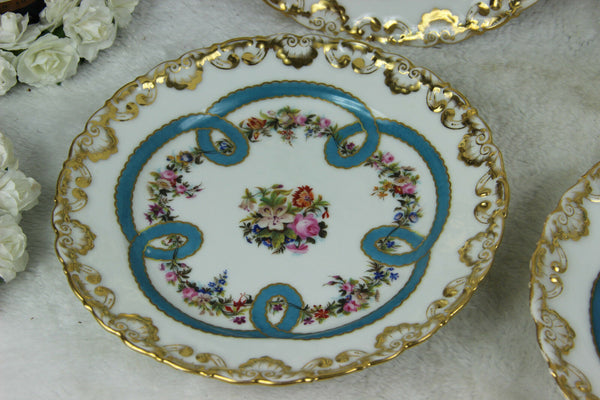 Set 6 old brussels porcelain hand paint floral plates Top pieces signed 19thc