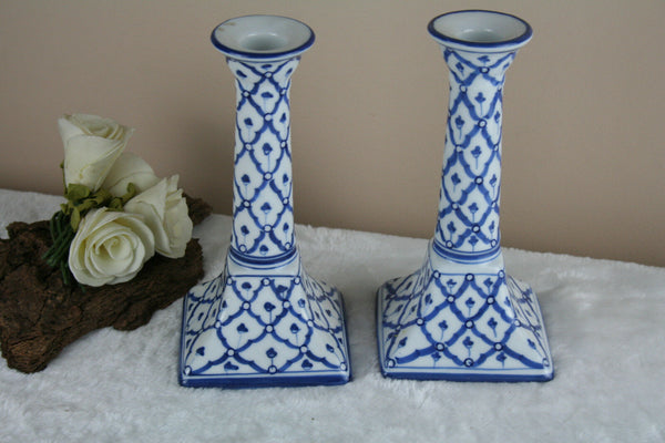 Cute pair French vintage porcelain candle holders 1950's