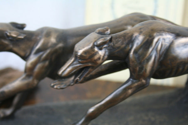 Pair Racing Greyhound Bronze cast resin Dog Sculpture pair 1970's