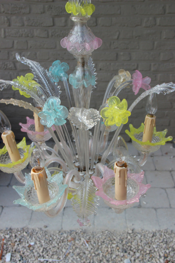 Murano hand blown glass Mid century Multi colour chandelier Italian 1970
