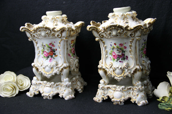 PAIR antique French vieux paris porcelain potpourri Vases attr jacob petit