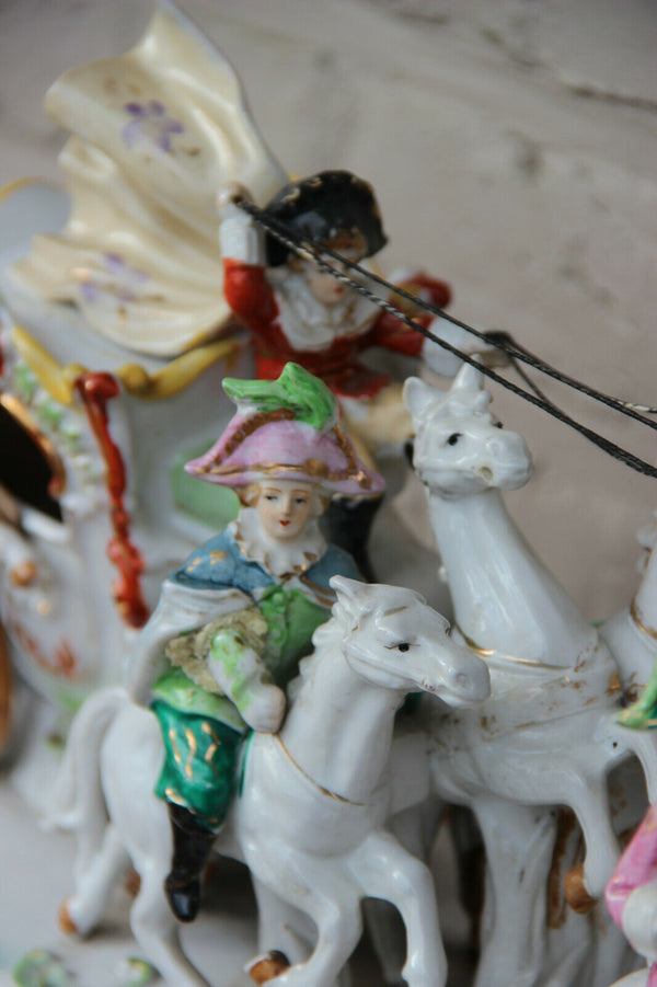 XL German Porcelain princess Coach Carriage 6 horses group statue